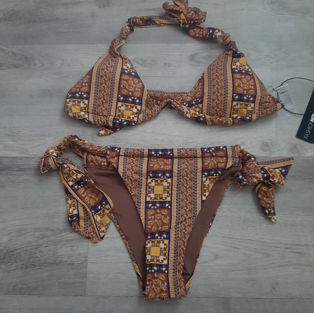 Fashion Nova Brown Patterned Bikini
